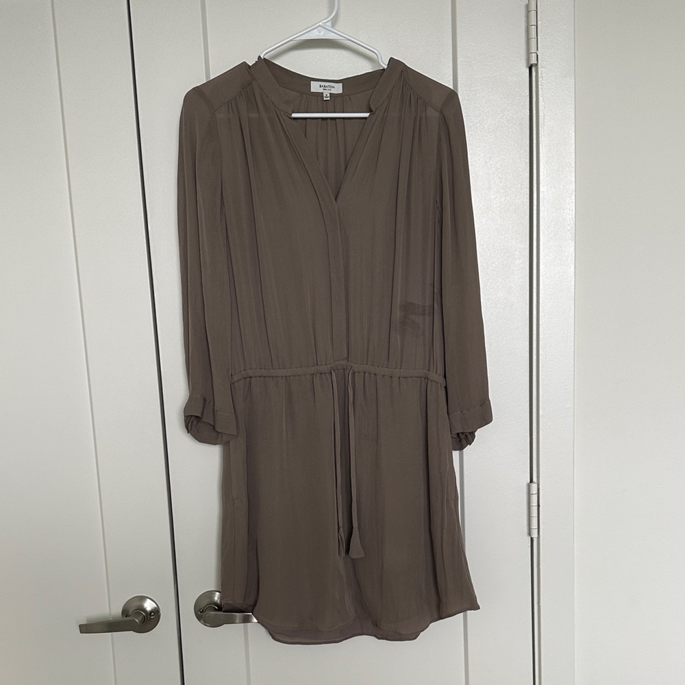 Aritzia Long Sleeve Shirt Dress in Taupe Brown